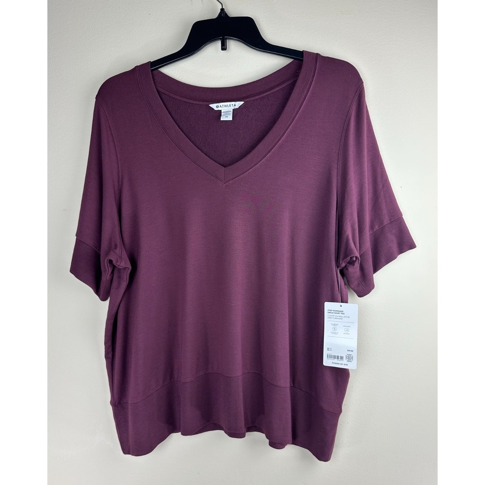 NEW Athleta Step Forward Sweatshirt Tee Aubergine Purple V-Neck Plus Size 2X - Picture 2 of 11